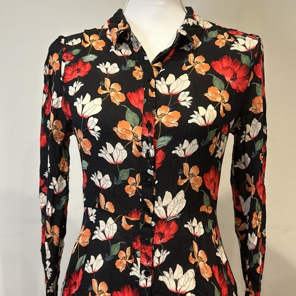 ZARA FLORAL SHIRT STYLE TUNIC DRESS - Picture 4 of 14